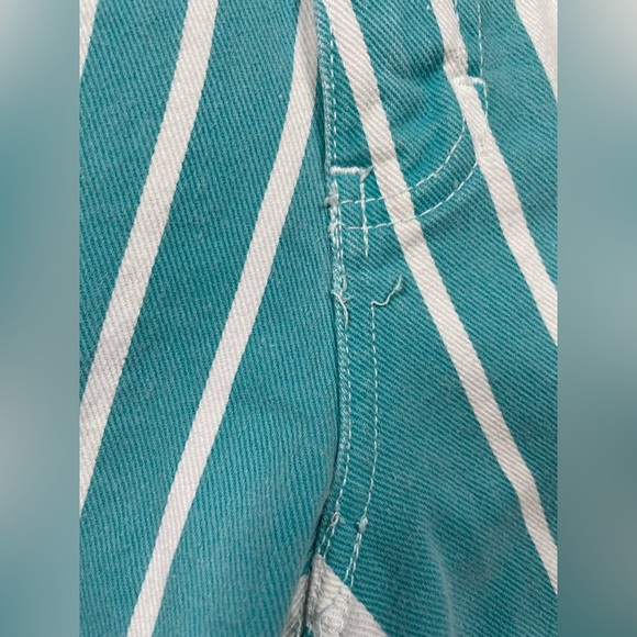 Vintage Gitano Teal White Striped Cotton Shorts Size 34W High Rise 90s - Picture 5 of 15